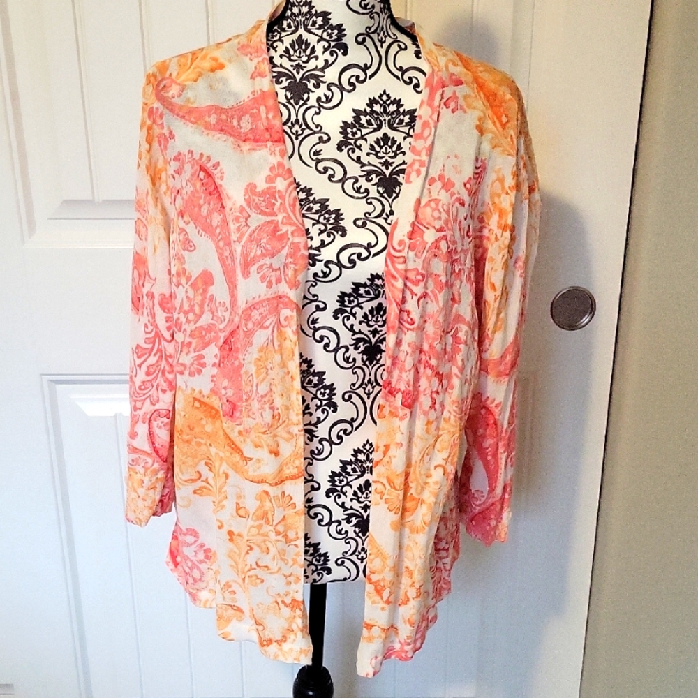 Chico's Paisley Cardigan in Pink and Orange